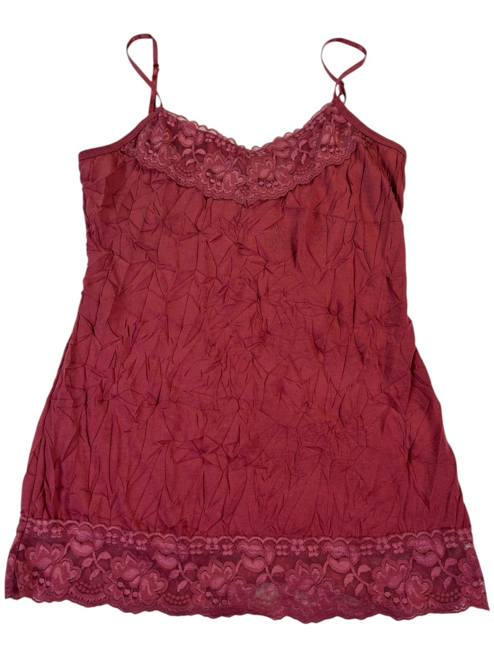 Maurices Lace Trim Crinkle Camisole Women’s S Rust Red Y2K Romantic Coquette